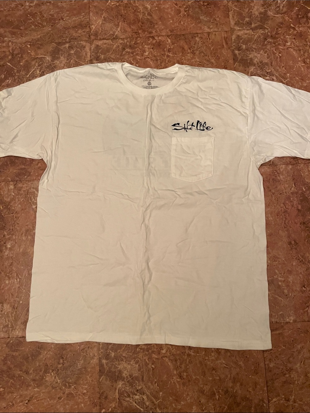 Salt Life Men's White Short Sleeve Pocket Tee with Navy Logo